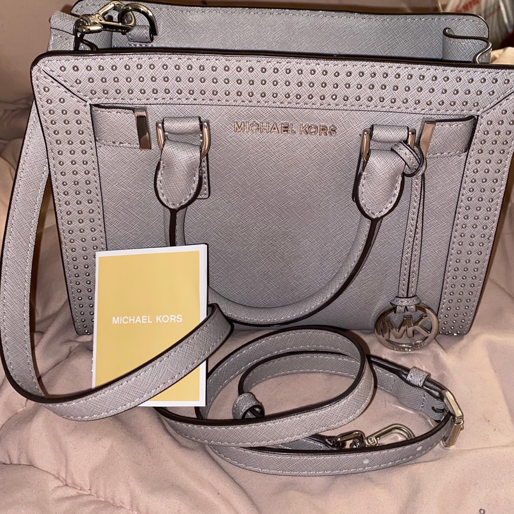 SOLD MICHAEL KORS Grey Studded Crossbody Like New